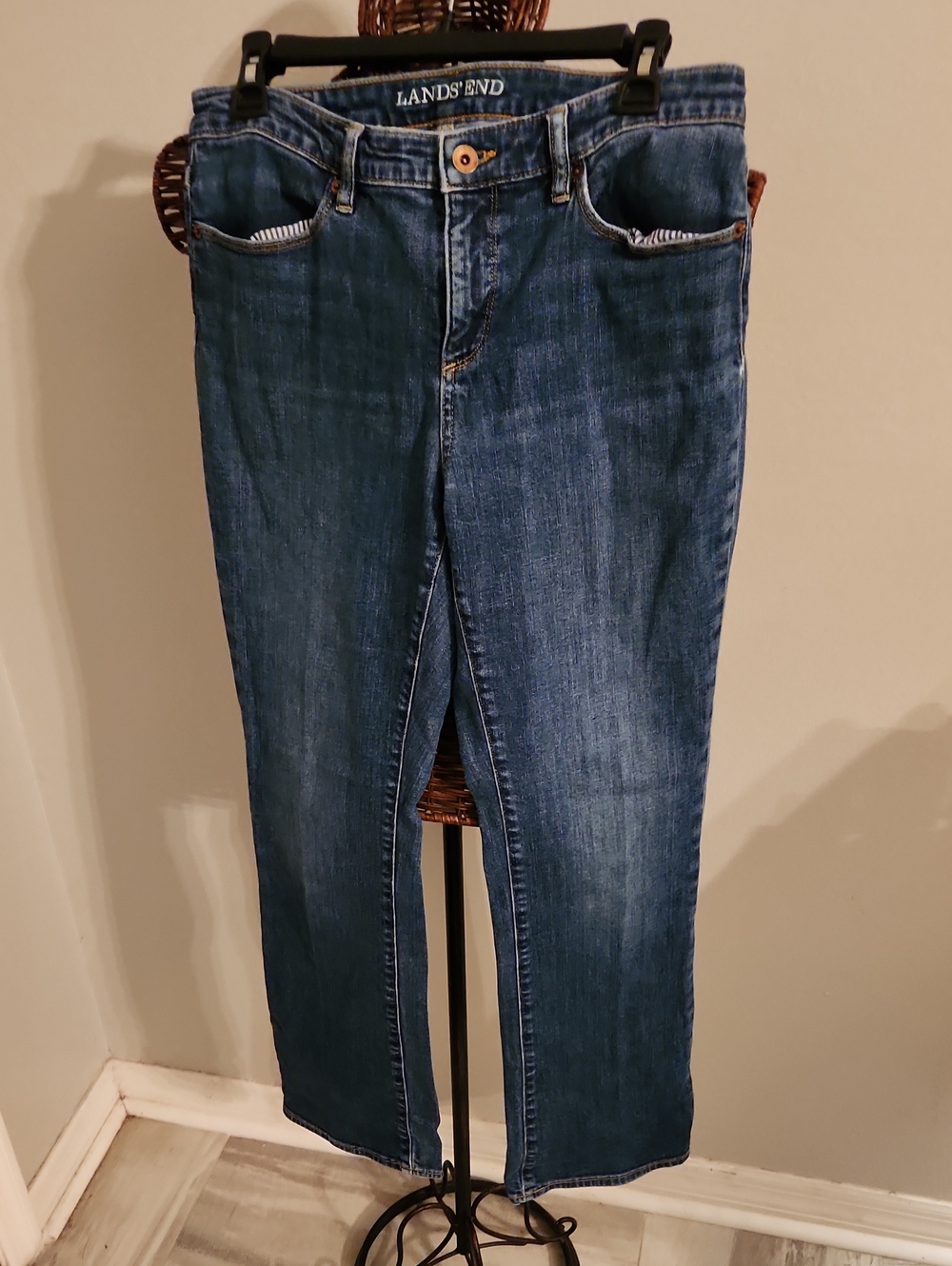 Lands' End Women's Straight Leg Jeans in Dark Blue Wash